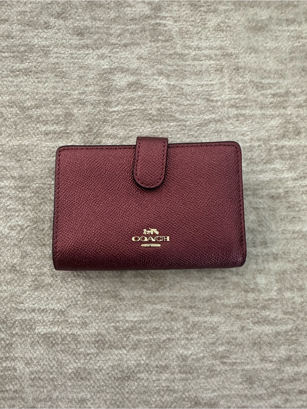 Coach Small Burgundy Leather Snap Wallet with Gold Logo